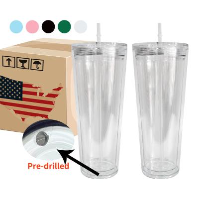 China Sustainable 24oz mixed color double wall clear transparent suitable for vinyl plastic arylic tumbler with lids and straws sold by case for sale