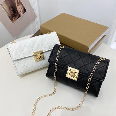 China Fashion Embroidered Small Square Bag Korean Version Women's Shoulder Bag Border Women's Lingge Chain Bag for sale