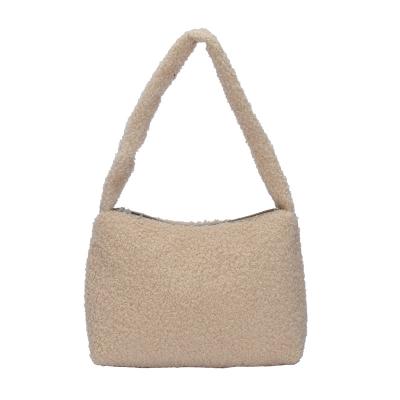 China 2021 design new fashion autumn winter female texture polyester lamb plush bag simple vintage bag woman handbag for sale