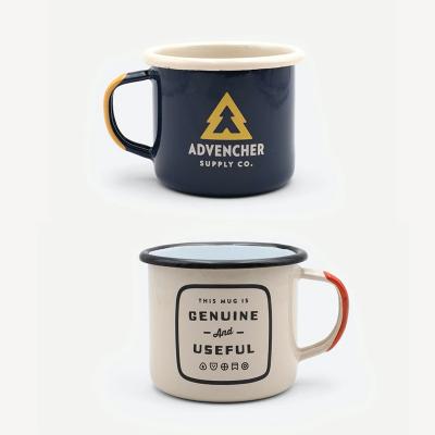 China Viable White Custom Logo Printing Spotted Coffee Steel Metal Enamel Camping Mug for sale