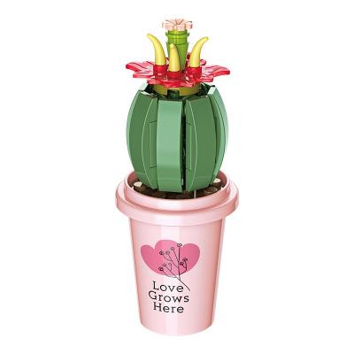 China Non-toxic JAKI New Creative Cactus Ball DIY Pot Plants Artificial Eternal Flower Building Blocks Brick Toy Sets for Boys Girls for sale