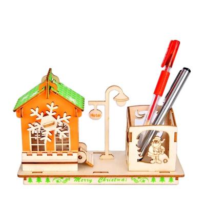 China DIY TOY Professional Manufacturing Promotion 3d Prizes JG Christmas Pen Holder Wooden Puzzle for sale