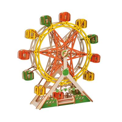 China Wooden DIY TOY 3D buildng Puzzles Wooden Toy Model Gift Plywood Educational Toys Puzzle JG Lucky Wheel Jigsaw Puzzles For Kids for sale