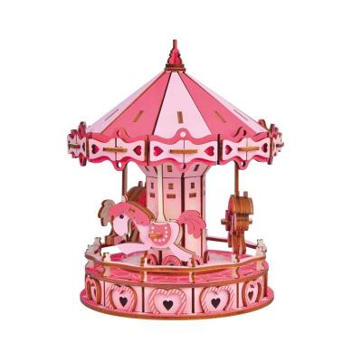 China High Quality DIY TOY Merry-Go-Round Wooden Puzzle 3D DIY Puzzle for Boys Girls Birthday Valentine Gifts Educational Toys for sale