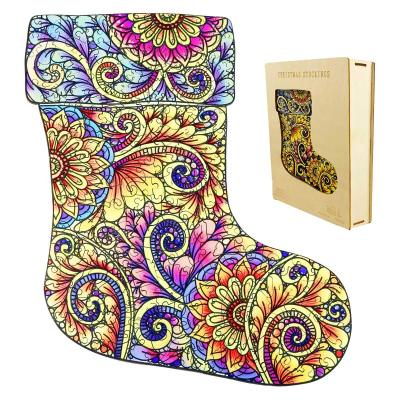 China Christmas Hot Wooden Stocking Material Plywood DIY TOY Wooden Jigsaw Unique Shape Adult And Children Jigsaw Puzzle Customized Jigsaw Puzzle for sale