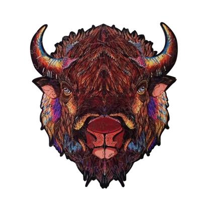 China DIY TOY Custom puzzle laser cut hot sale style plywood material wooden type unique Buffalo shape animal puzzle for adults and kids for sale