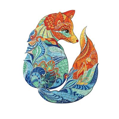 China Hot Selling Plywood Material Adult Cute Unique Jigsaw Puzzle Customized Wooden Type DIY TOY Wooden And Fox Shape Children Jigsaw Puzzle for sale