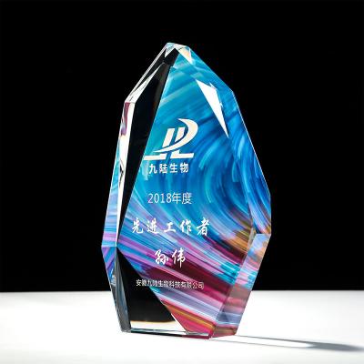 China Europe Wholesale High Quality Customized Creative Color Printing K9 Shield Shaped Crystal Trophy Glass Award for sale