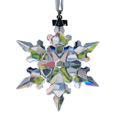 China Wholesale Colorful Decor Crystal Creative Christmas Europe Car Pendant Crystal Stars Snow Hanging Ornament for sale