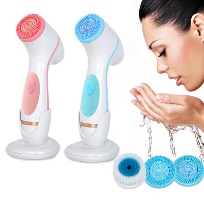 China Acne Treatment 3 In 1 Rotate Exfoliating Face Skin Massager Electric Sonic Silicone Facial Cleansing Brush Device for sale