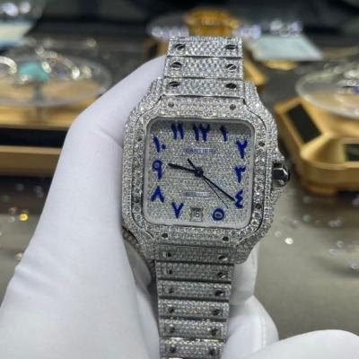 China Two Tone Ice Cube Gypsophila Watch Diamond Brand Arabic Skeleton Watches Customized Full Calendar 18k Gold VVS Moissanite Luxury Diamond Watches for sale