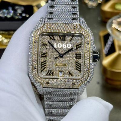 China Full Calendar Customized 18k Gold Luxury Two Tone Full Automatic Watch Gypsophila Icicle Skeleton VVS Moissanite Diamond Watches for sale