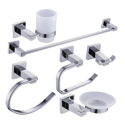 China Sustainable Square Washroom Accessories Zinc Material Bathroom Accessories Sets Towel Rack for sale