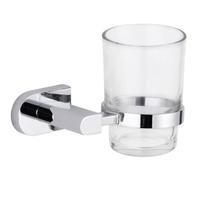 China Modern Bathroom Accessories Sets Simple Glass Cup Holder Zinc Chrome Tumbler Holder for sale