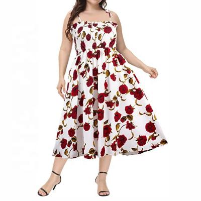 China Washable Smocked Bust Floral Print Women Sleeveless Casual Dress Plus Size Dress Maxi Dress Vestidos De Mulher Clothing for sale