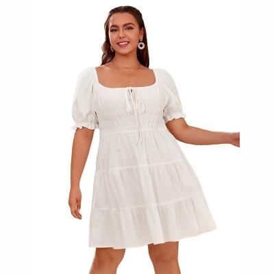 China Fashion Washable Design Summer Short Sleeve Bow Mini Dress Casual Cotton Sexy Plus Size Dress For Fat Ladies for sale