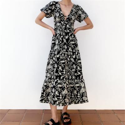 China Embroidery Breathable Cotton Short Sleeve Women's Maxi Dresses Casual Dresses Women's Long Lady Elegant Backless Dress for sale