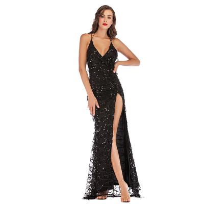 China Elegant Formal Evening Dresses V Neck High Split Sequin Breathable Luxury Tassel Long Sexy Women Evening Dresses 2022 for sale