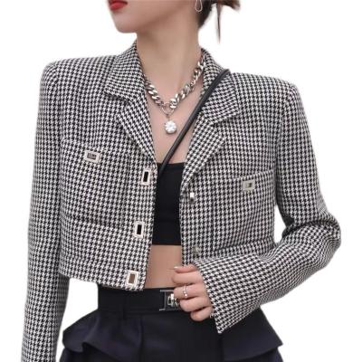 China High Quality Anti-wrinkle Women Sheath Long Mini Coat Houndstooth Worsted Winter Coats For Ladies Women for sale