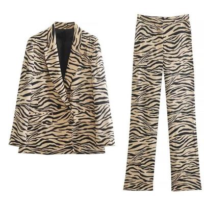 China Women Leopard Print Shawl Neck Blazer Breathable Long Pants Suits Woman Two Piece Suits Set For Women for sale