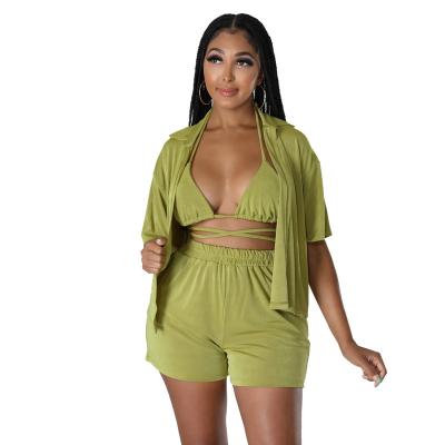 China Breathable Summer Sexy 2 Pieces Set Women Shorts Set Africa Women Clothing Shorts Blouse Pants Beach Wear for sale