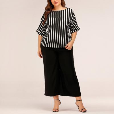 China Breathable stripes top and pants women set two piece clothing plus size women sets formal office wear set for ladies for sale