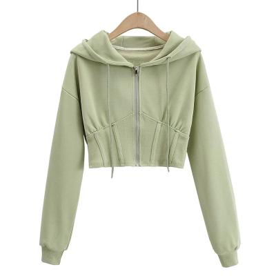 China Long Sleeve O Neck Hoodies Women Zipper Front Short Bodysuit Cropped Casual Woman Zipper Breathable for sale