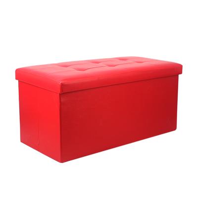 China Modern Red Foldable Large Faux Leather Storage Ottoman Stool With Faux Stone for sale