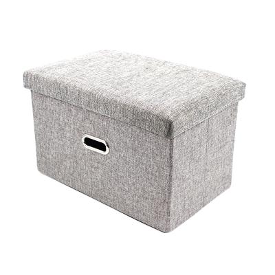 China Foldable Rectangular Canvas Cloth Cotton Bench Ottoman Folding Storage With Stainless Handle for sale