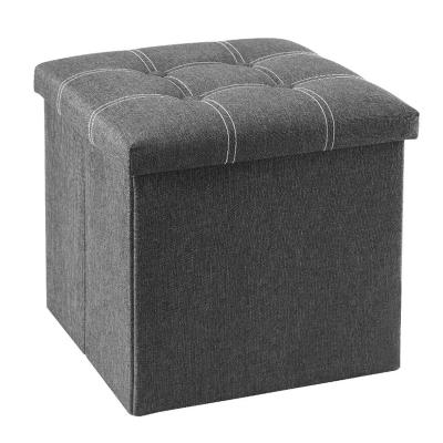 China 15Inch Cube Polyester Canvas Fabric Collapsible Counter Height Gray Storage Ottoman for sale