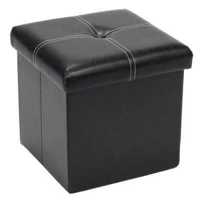 China 15 Inch PVC Collapsible Faux Leather Button Decor Cube Storage Ottoman for sale