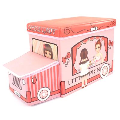 China Girl's Favorite Non-woven Waterproof Cartoon Toy Storage Box Ottoman Dust Proof Car Shape Viable for sale