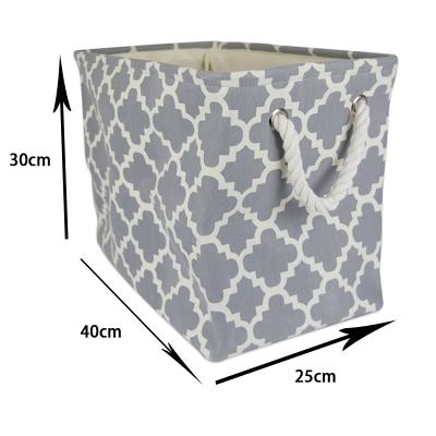 China Sustainable Quatrefoil Rectangle Printed Cotton Rack Laundry Hamper Polyester Storage Canvas Hamper With Rope for sale