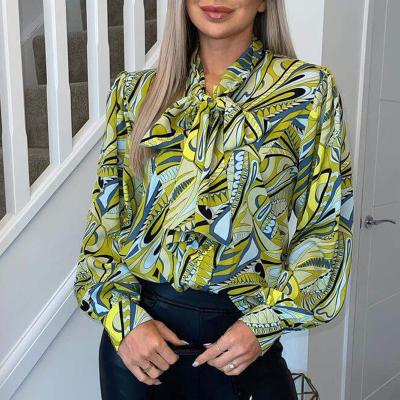 China Autumn Loose Mid-Length Temperament Spring And Collar Spring Shirt Breathable Elegant Digital Printing Women for sale