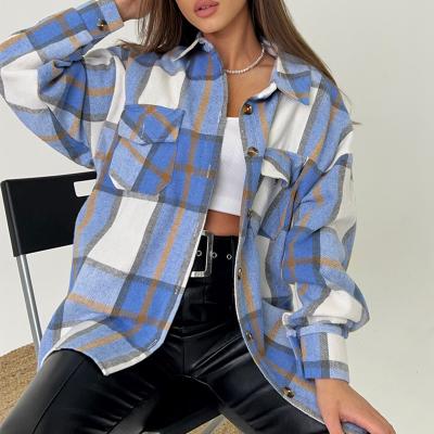 China Breathable Shirts Sheath Long Pocket Spring Loose Comfortable Casual Cardigans And Women Autumn Mid-Length Plaid Printed Shirts for sale