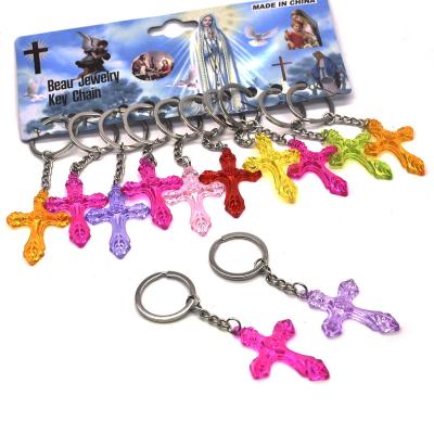 China Metal Key Chains 6*3cm Color Plastic Cross Buckle Christian Religious Jewelry GiftPlush Key Pendant Key Chains for sale