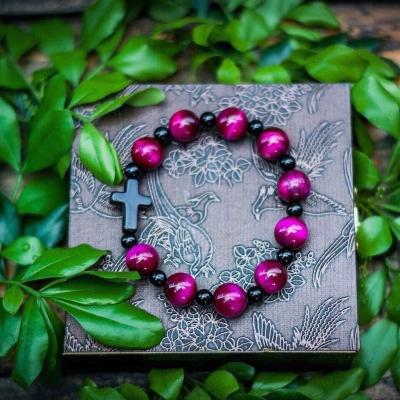 China Natural Rose Red Tiger Eye Stone Stone Cross BraceletNecklaces Male And Female Fashion Jewelry for sale