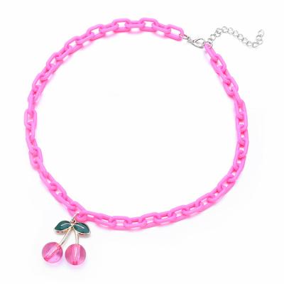 China Girly Women's Cherry Necklace Acrylic Chain Accessories Hiphop Candy Pink Cool Color Custom Made for sale