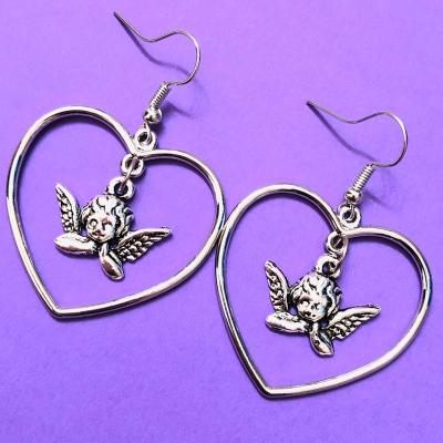 China Simple BOHEMIA Cold Wind Cupid Love Peach Heart Angel Studs Earrings No Ear-hole Ear Clip Budding Women for sale