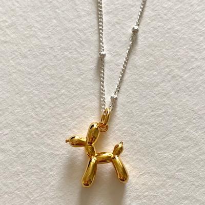 China South Korea Dongdaemun 925 Cute Solid Cartoon Dog Design Silver Gold Necklace Pendant Silver Necklace for sale