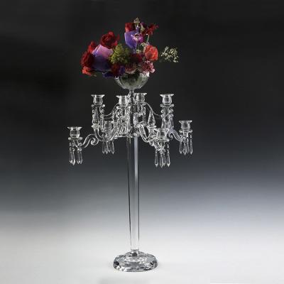 China Wedding Flower Candelabra Wedding Flower Candelabra Crystal Candelabra Candle Holder Party Decoration Wedding Glass Candle Holder for sale