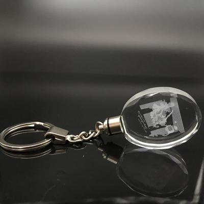 China 3d key chain laser engraved crystal key chain led light led key chain custom glass logo for sale