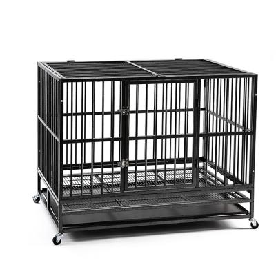 China Breathable Outdoor Heavy Duty Kennel High Strength Black Stainless Steel Large Dog Cage With Wheels for sale