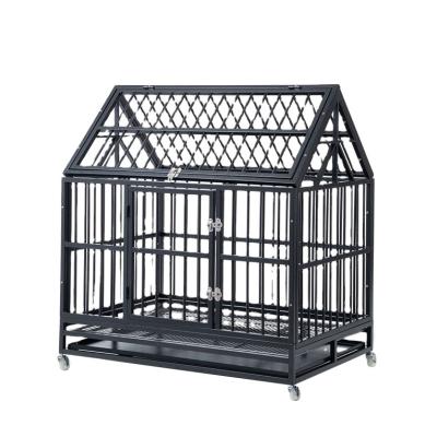 China Breathable Heavy Duty Dog Cage Dog Crate Large Dog Crates & Crates For Indoor Outdoor With Lockable Double Doors Wheel for sale