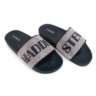 China Fashion Trend Summer Logo Slides Custom Made For Ladies Luxury Rhinestone Fashion Outdoor Sandals For Women for sale