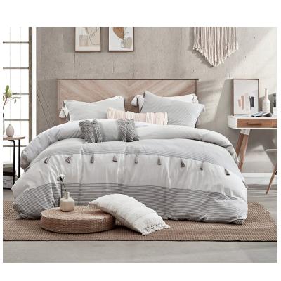 China Sustainable Coastal Style Light Gray 3 Piece Customized Comforter Set With Tessle for sale