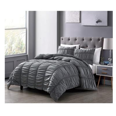 China Luxury American Style Microfiber Amazon Pinch Fold Embroidery Comforter Wedding Comforter Duvet Cover Set for sale