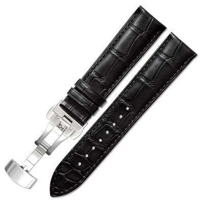 China Luxury High Grade Comfortable Buckle Leather Folding Genuine Leather Waterproof Watch Bands for sale