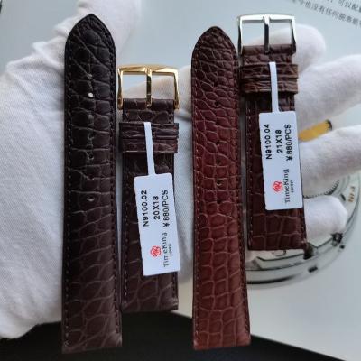 China Crocodile Leather Watch Band Charm Coffee Brown Alligator Leather Watch Strap for sale