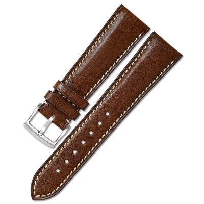 China Plus Fashion Business Smarter Luxury Men Watch Band Mens Sweatproof Charismatic Genuine Leather Watch Straps With White Stitching Watch Band Wear for sale